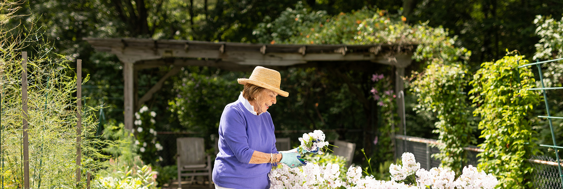A woman working in the flower garden